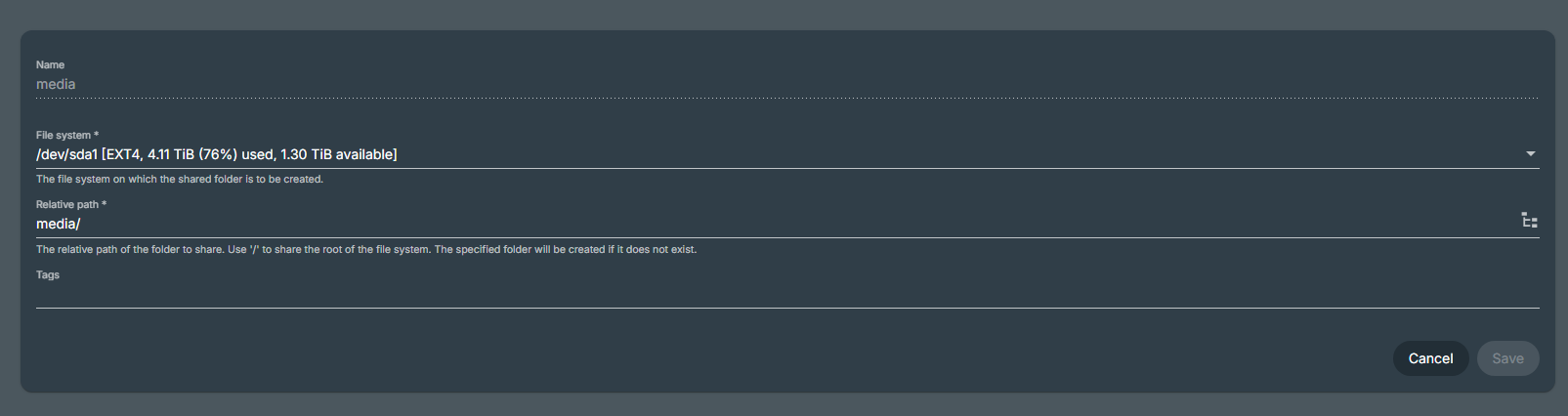 OpenMediaVault Media Shared Folder Configuration