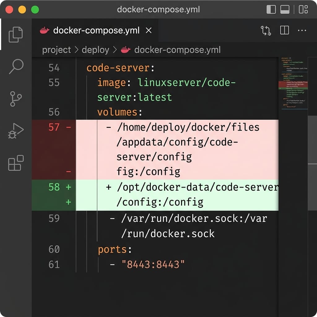 VS Code Git Diff of Volume Path Mapping